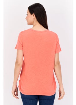 Aerie Women Round Neck Short Sleeve Graphic Print T-Shirts, Patel Red  - Image 3
