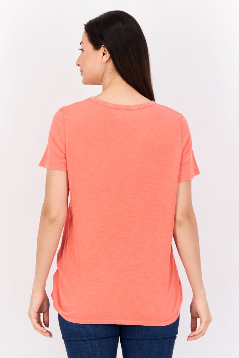 Aerie Women Round Neck Short Sleeve Graphic Print T-Shirts, Patel Red - Image 3