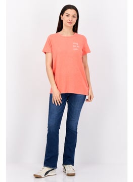 Aerie Women Round Neck Short Sleeve Graphic Print T-Shirts, Patel Red  - Image 4