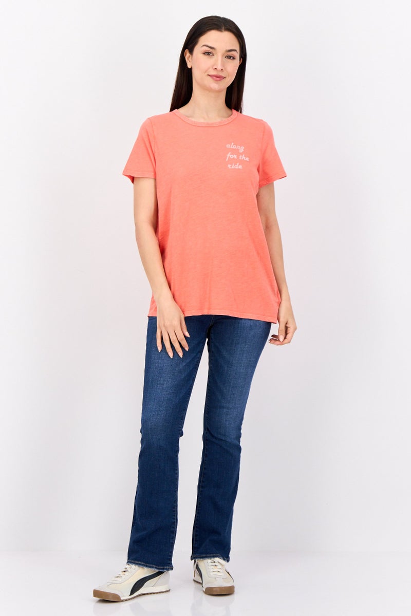 Aerie Women Round Neck Short Sleeve Graphic Print T-Shirts, Patel Red - Image 4