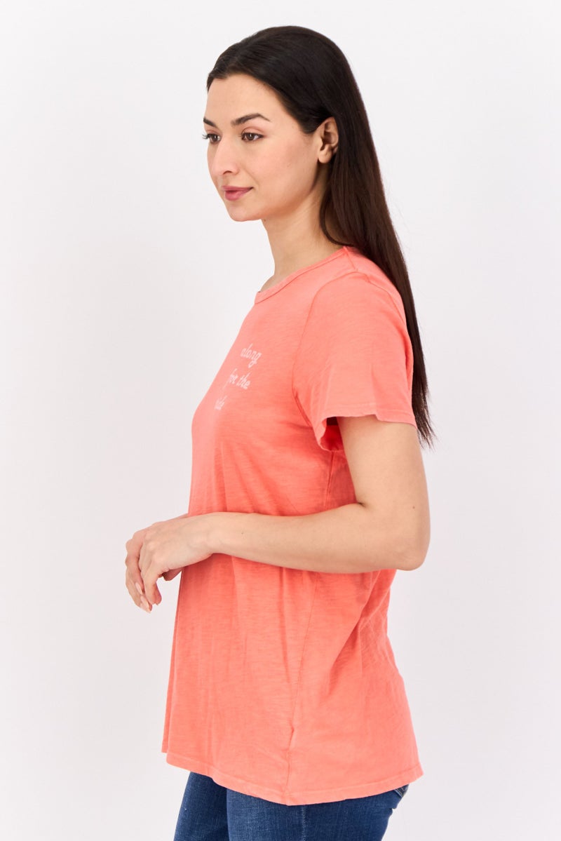 Aerie Women Round Neck Short Sleeve Graphic Print T-Shirts, Patel Red - Image 2