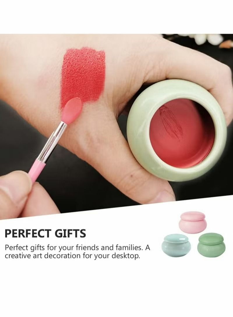 Ceramic Cosmetic Jar With Mini Round Sample Storage Container With Lid, Refillable Dispenser For Lip Balm Rouge Cream Lipstick Eye Shadow Jewelry (3 Pcs) - Image 4