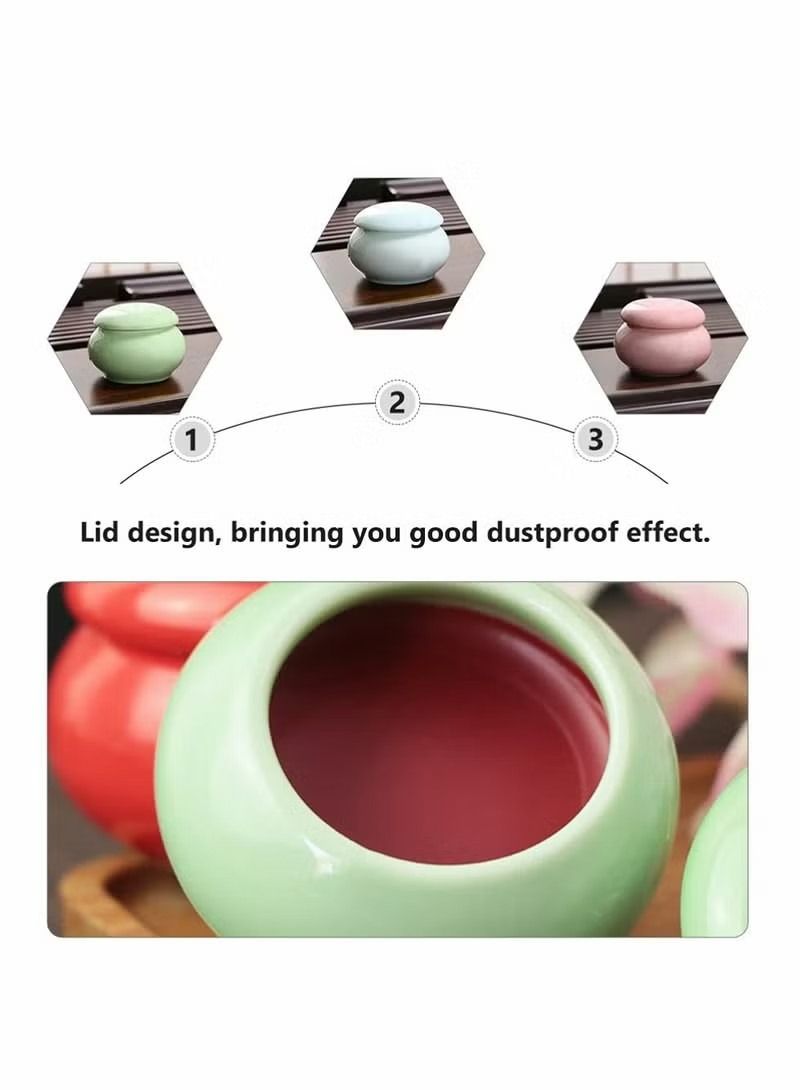 Ceramic Cosmetic Jar With Mini Round Sample Storage Container With Lid, Refillable Dispenser For Lip Balm Rouge Cream Lipstick Eye Shadow Jewelry (3 Pcs) - Image 3