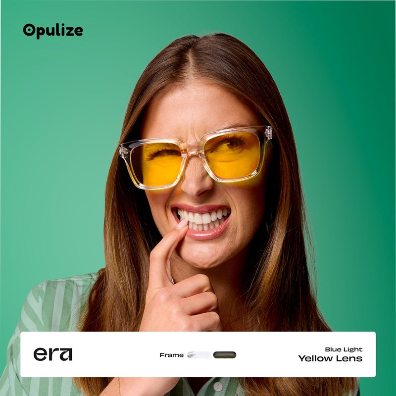 OPULIZE ERA Blue Light Glasses for Women Men, Oversized Frame with Yellow Polarised Lens and UV400 Protection, Anti-Reflective & Anti-Glare, Outdoor & Driving Glasses, Clear (Pack of 1) - Image 3