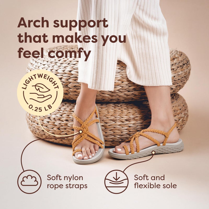 Plaka Explore Hiking Sandals for Women, Arch Support women's Walking Sandals with Adjustable Straps, Waterproof Strappy Sandals for Beach, poolside and Travel|Sand Yellow, size 9 - Image 2