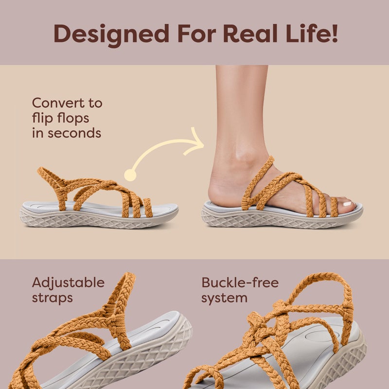 Plaka Explore Hiking Sandals for Women, Arch Support women's Walking Sandals with Adjustable Straps, Waterproof Strappy Sandals for Beach, poolside and Travel|Sand Yellow, size 9 - Image 4