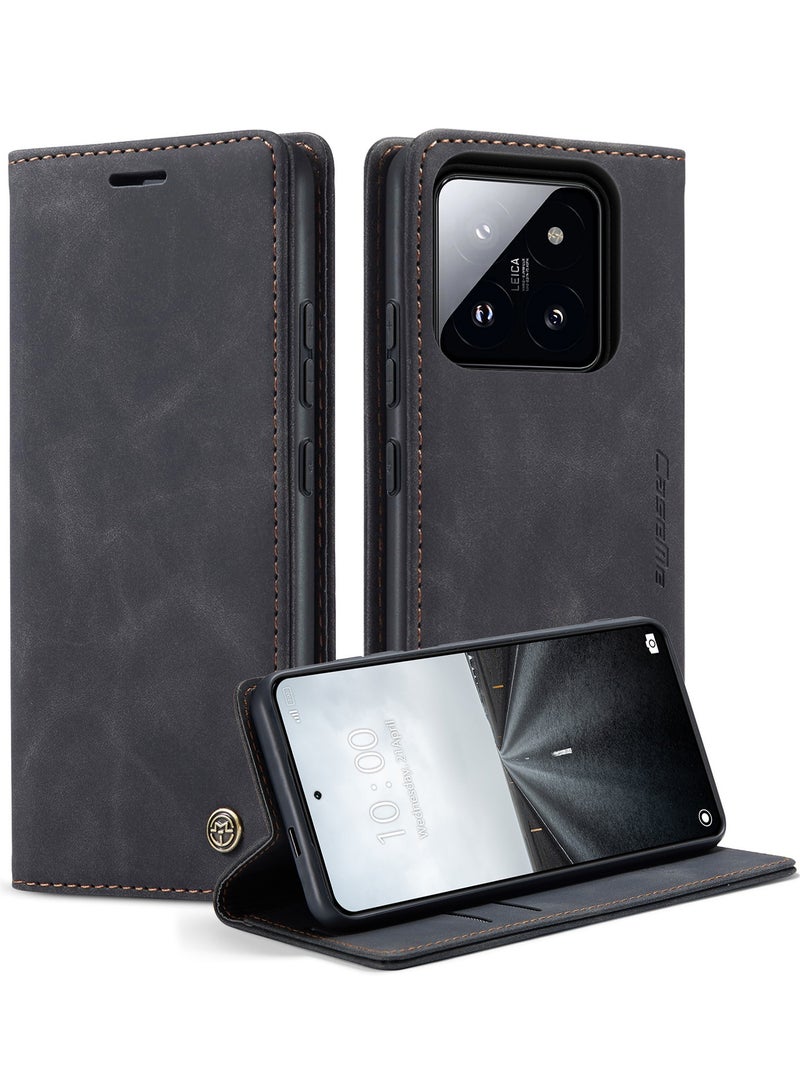 CaseMe For Xiaomi 14T Pro Cover, Magnetic Adsorption Full Body Shockproof Protective Flip Cover, PU Leather Hidden Stand Wallet Case - Image 1