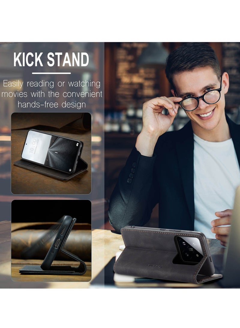 CaseMe For Xiaomi 14T Pro Cover, Magnetic Adsorption Full Body Shockproof Protective Flip Cover, PU Leather Hidden Stand Wallet Case - Image 5