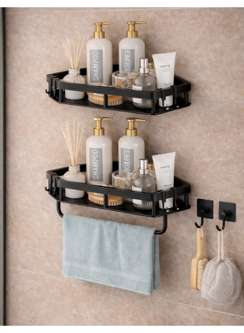 F.A.M.S Wall Mounted Bathroom Shelf Set with Towel Bar & Hooks – Heavy Duty Metal Shower Caddy Organizer, Rustproof Storage Rack for Shampoo, Kitchen & Bathroom Use - Image 1