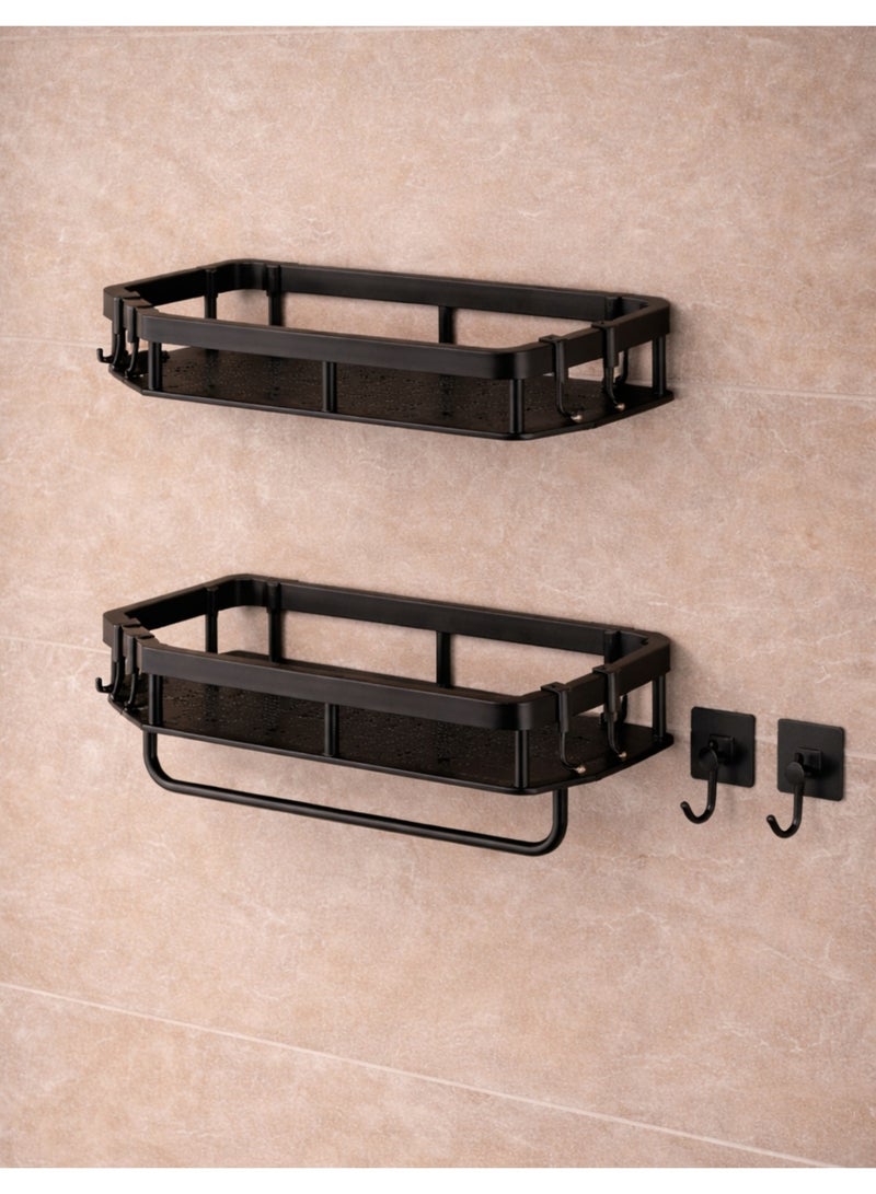 F.A.M.S Wall Mounted Bathroom Shelf Set with Towel Bar & Hooks – Heavy Duty Metal Shower Caddy Organizer, Rustproof Storage Rack for Shampoo, Kitchen & Bathroom Use - Image 2