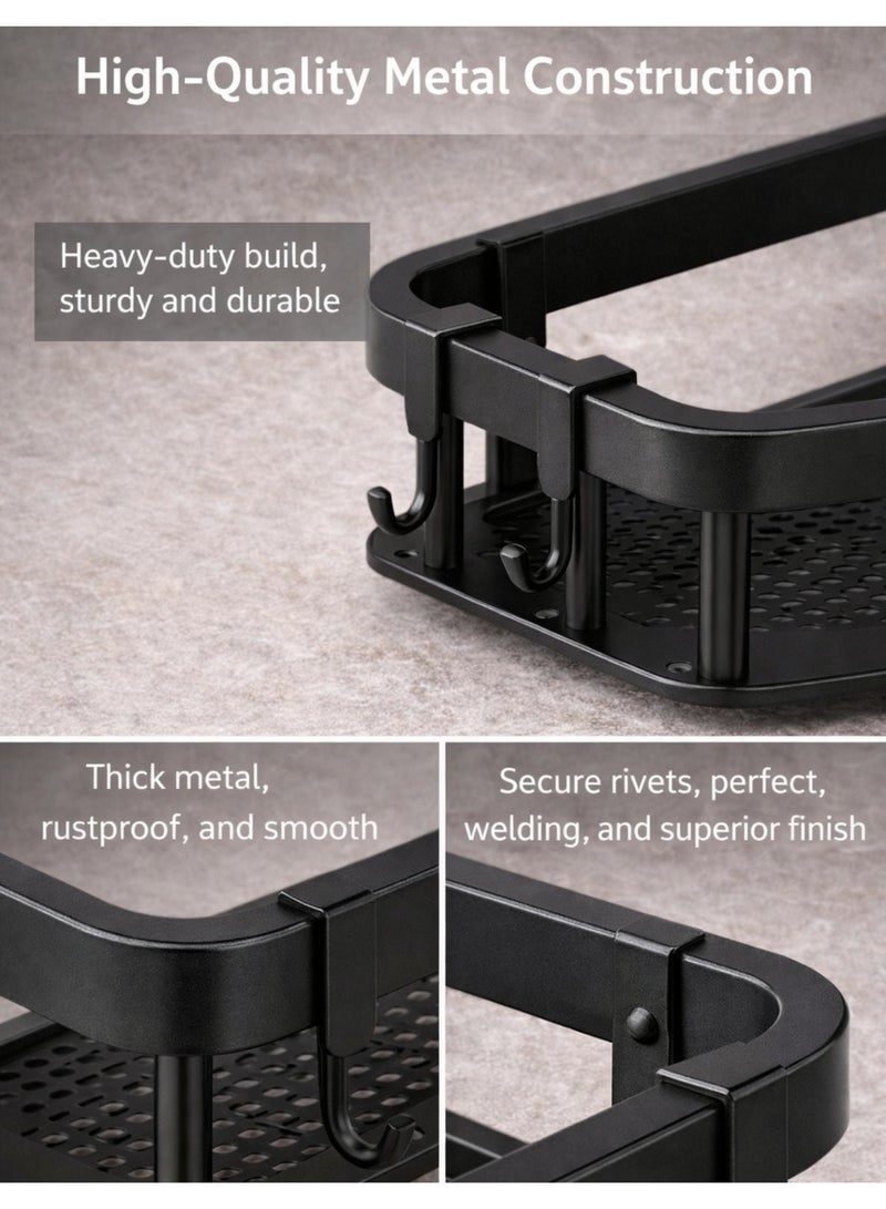 F.A.M.S Wall Mounted Bathroom Shelf Set with Towel Bar & Hooks – Heavy Duty Metal Shower Caddy Organizer, Rustproof Storage Rack for Shampoo, Kitchen & Bathroom Use - Image 3