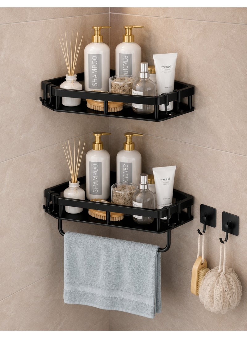 F.A.M.S Wall Mounted Bathroom Shelf Set with Towel Bar & Hooks – Heavy Duty Metal Shower Caddy Organizer, Rustproof Storage Rack for Shampoo, Kitchen & Bathroom Use - Image 1