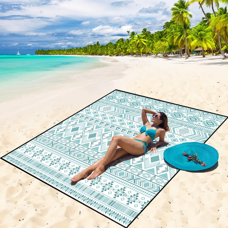WIWIGO Beach Blanket Waterproof Sandproof Beach Mat 79" X 83"/10'x9'for 2-8 Adults Quick Drying Outdoor Picnic Mat Beach Accessories for Travel, Camping, Hiking - Image 1