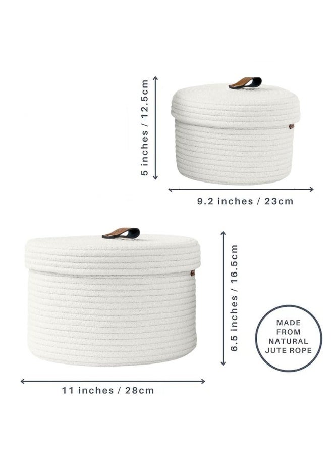Storage Basket Round Cotton Rope with Lid, 2 Pieces Decorative Woven Storage Containers Organizer Box for Snacks, Towels (Beige) - Image 3