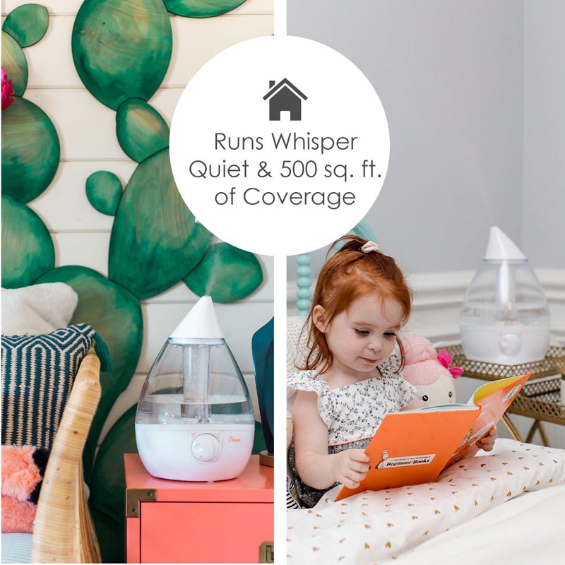 Crane White Teardrop Ultrasonic Cool Mist Humidifier, 1 Gallon Auto Shut-Off for Large Room, Baby Nursery, Bedroom Office, Clear & White - Image 4