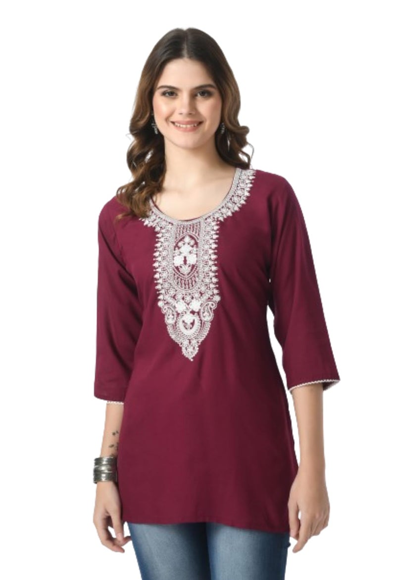 LIBOZA Store LIBOZA Short Kurti for Women – Lakhnowi Chikankari Embroidered Ladies Kurta, Stylish Girls Top, Ethnic Half Kurtas, Tunic Design Woman Kurtis Purple - Image 1