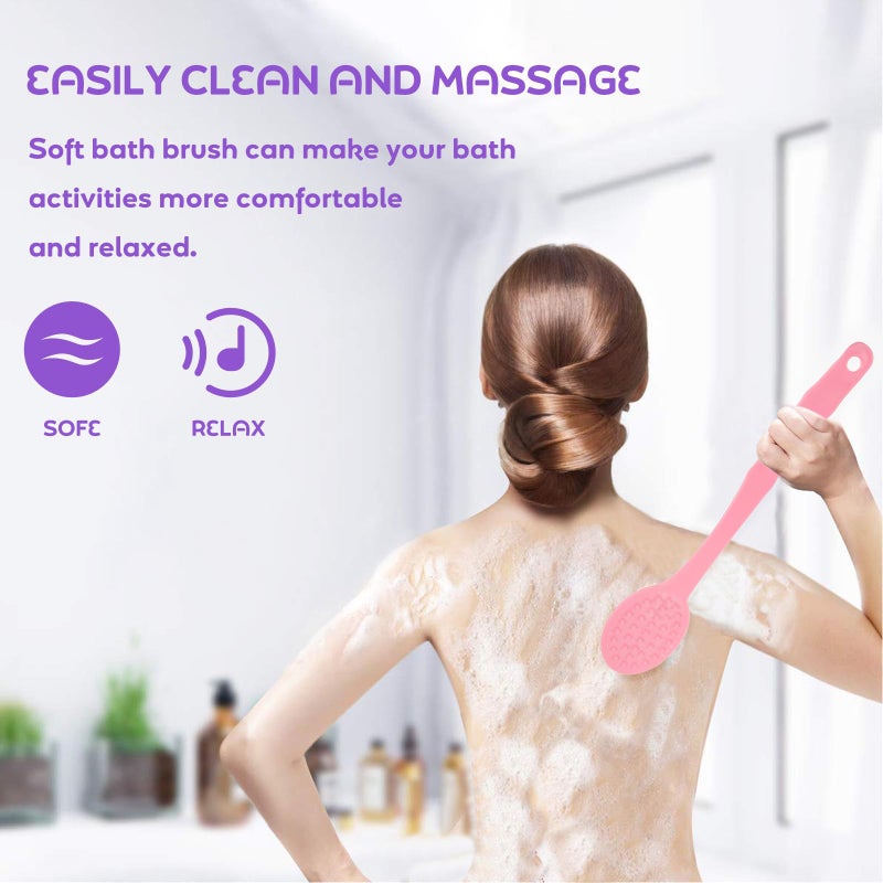 Pink Handle Long Bath Brush Back Scrubber Body Exfoliating Shower Brush For Skin Massage - Image 4