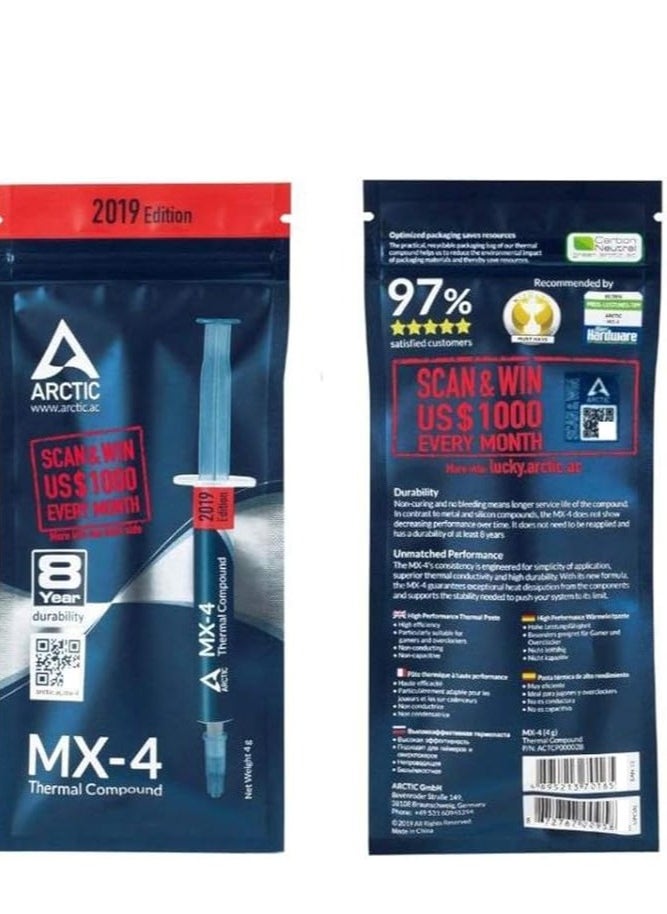 Generic - MX-4 CPU Grease, 4g High Thermal Grease, Improved Thermal Diffusion Efficiency for CPU/GPU, Low Thermal Resistance, Low Viscosity, Long Term Non-Cure, Non-Conductive, - Image 1