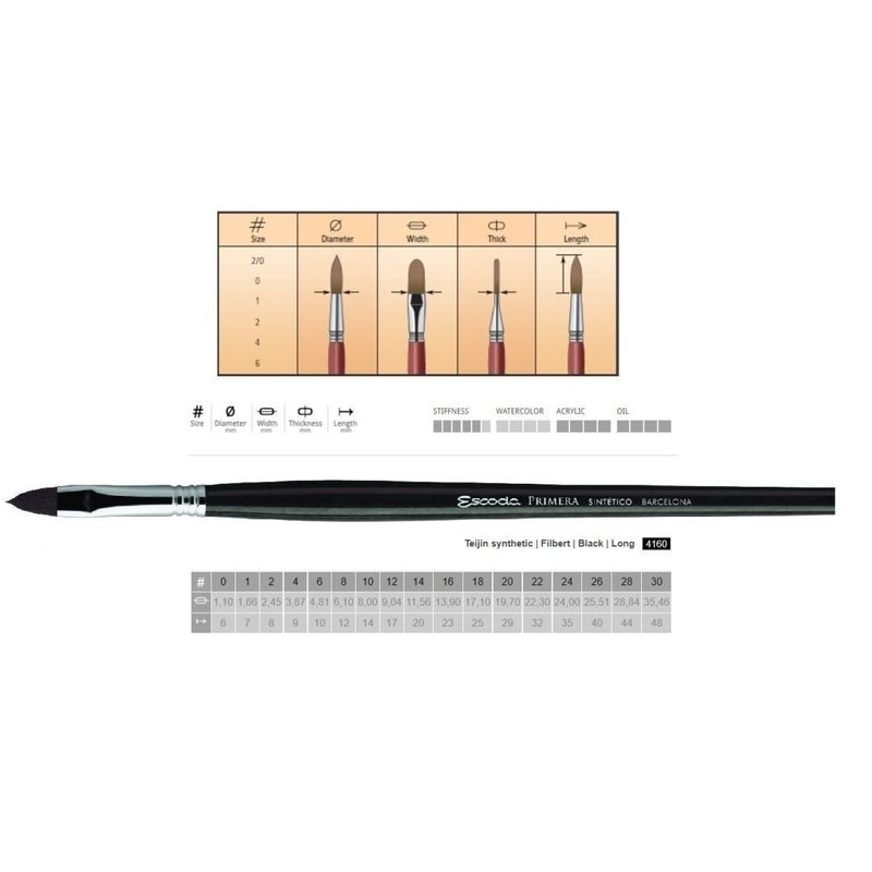 Escoda Primera Teijin Synthetic Hair Brush - Series 4160 - Filbert - Long Handle - Size: 28 - Image 2