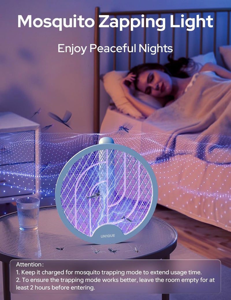 UN1QUE U1 UN1QUE Foldable Swivel Mosquito Bat, 3 in 1 Mosquito Racket USB Rechargeable, Bug Zapper Electric Fly Swatter with UV Light Lamp, Hangable Mosquito Swatter Racket w/Long Lasting Lithium-ion Battery - Image 5