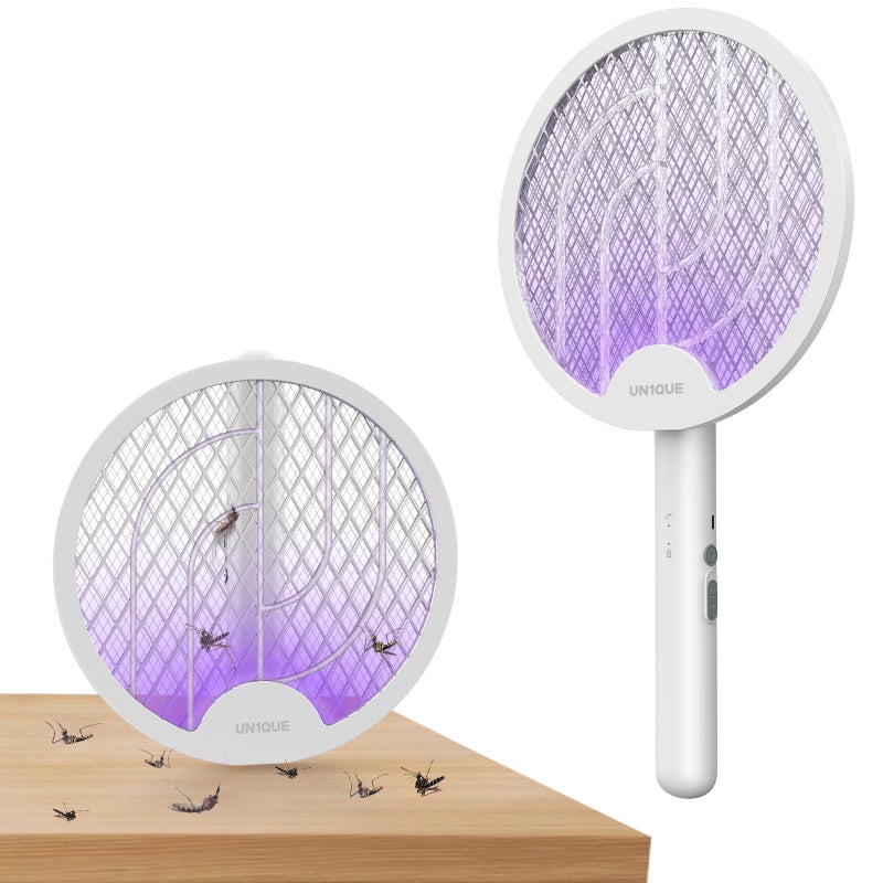UN1QUE U1 UN1QUE Foldable Swivel Mosquito Bat, 3 in 1 Mosquito Racket USB Rechargeable, Bug Zapper Electric Fly Swatter with UV Light Lamp, Hangable Mosquito Swatter Racket w/Long Lasting Lithium-ion Battery - Image 1