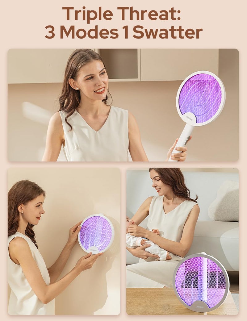 UN1QUE U1 UN1QUE Foldable Swivel Mosquito Bat, 3 in 1 Mosquito Racket USB Rechargeable, Bug Zapper Electric Fly Swatter with UV Light Lamp, Hangable Mosquito Swatter Racket w/Long Lasting Lithium-ion Battery - Image 3