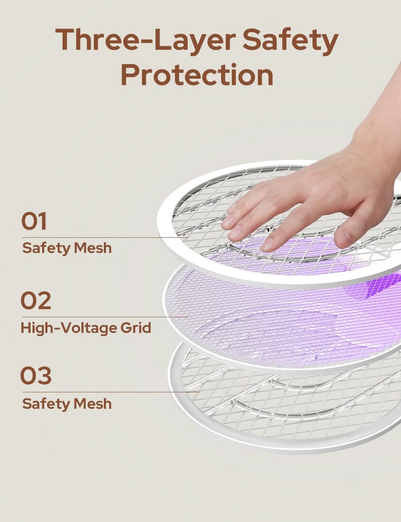 UN1QUE U1 UN1QUE Foldable Swivel Mosquito Bat, 3 in 1 Mosquito Racket USB Rechargeable, Bug Zapper Electric Fly Swatter with UV Light Lamp, Hangable Mosquito Swatter Racket w/Long Lasting Lithium-ion Battery - Image 4