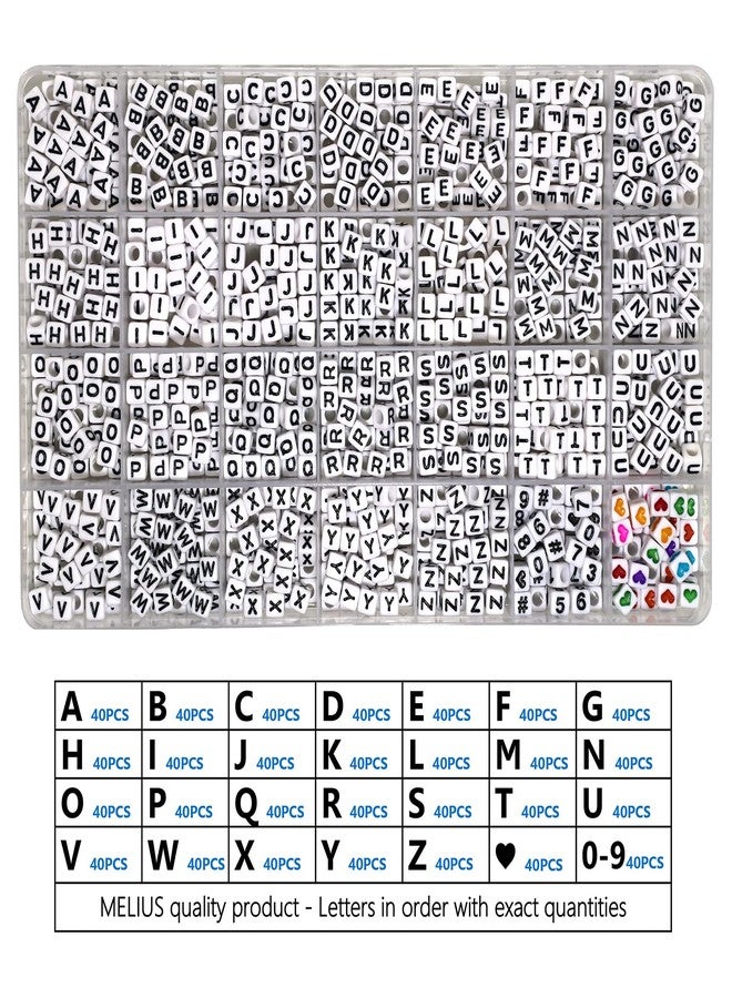 MELIUS Acrylic Square Letter Beads, 1120Pcs 6x6mm in Alphabetical Order A-Z with Numbers Colorful Hearts Cube Beads for Jewelry Making, DIY Necklaces, Key Chains, Bracelets - Image 2