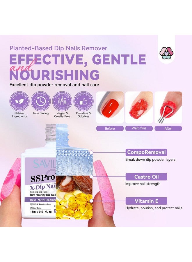 SAVILAND Dip Powder Remover 2 Pcs: Professional Dip Nail Remover Kit Gentle & Safe Remove Dip Nails With Cuticle Oil Nail File Tools Gel Polish Remover No Need Soaking Or Wrapping 0.5 Floz Home Use - Image 2