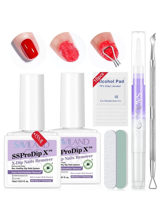 SAVILAND Dip Powder Remover 2 Pcs: Professional Dip Nail Remover Kit Gentle & Safe Remove Dip Nails With Cuticle Oil Nail File Tools Gel Polish Remover No Need Soaking Or Wrapping 0.5 Floz Home Use - Image 1