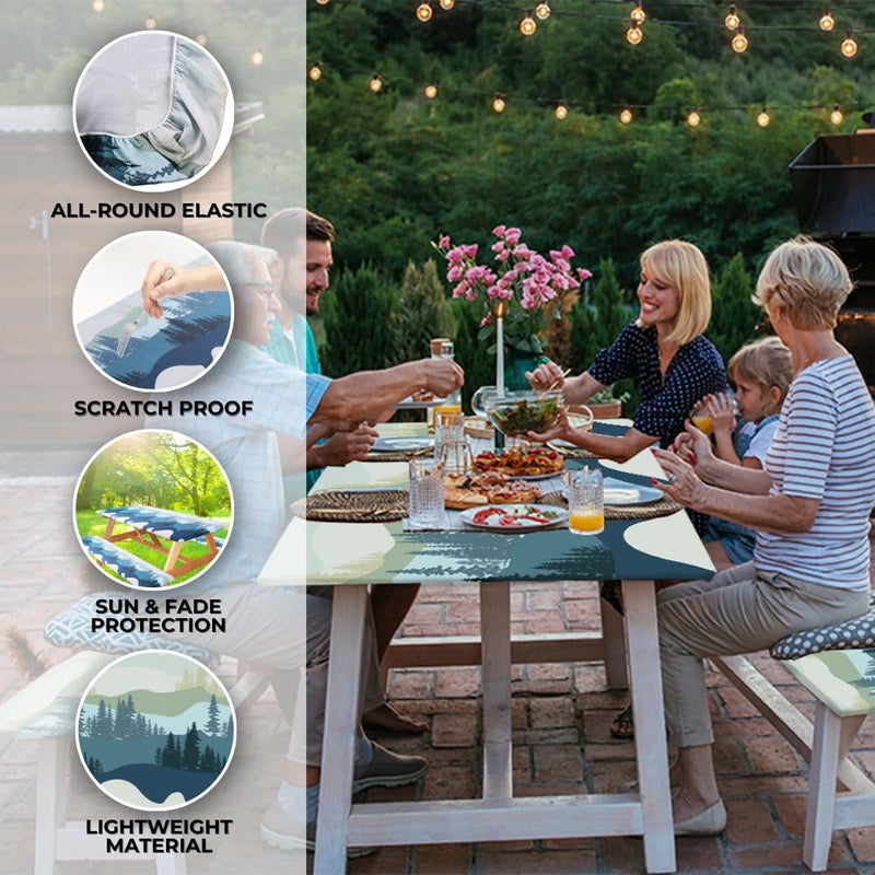 RNOONY 6ft Polyester Picnic Table Cover with Bench Covers Windproof & Waterproof Tablecloth, Perfect for Camping Gifts & RV Essentials, Cool Camping Gadgets, with Carrying Bag, 72x30 Inches, 4Pcs,Blue - Image 5