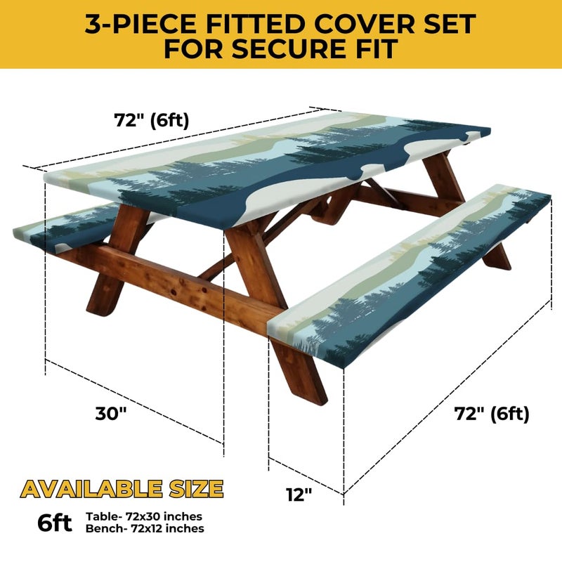 RNOONY 6ft Polyester Picnic Table Cover with Bench Covers Windproof & Waterproof Tablecloth, Perfect for Camping Gifts & RV Essentials, Cool Camping Gadgets, with Carrying Bag, 72x30 Inches, 4Pcs,Blue - Image 2