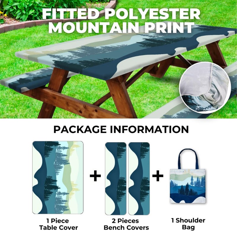 RNOONY 6ft Polyester Picnic Table Cover with Bench Covers Windproof & Waterproof Tablecloth, Perfect for Camping Gifts & RV Essentials, Cool Camping Gadgets, with Carrying Bag, 72x30 Inches, 4Pcs,Blue - Image 3