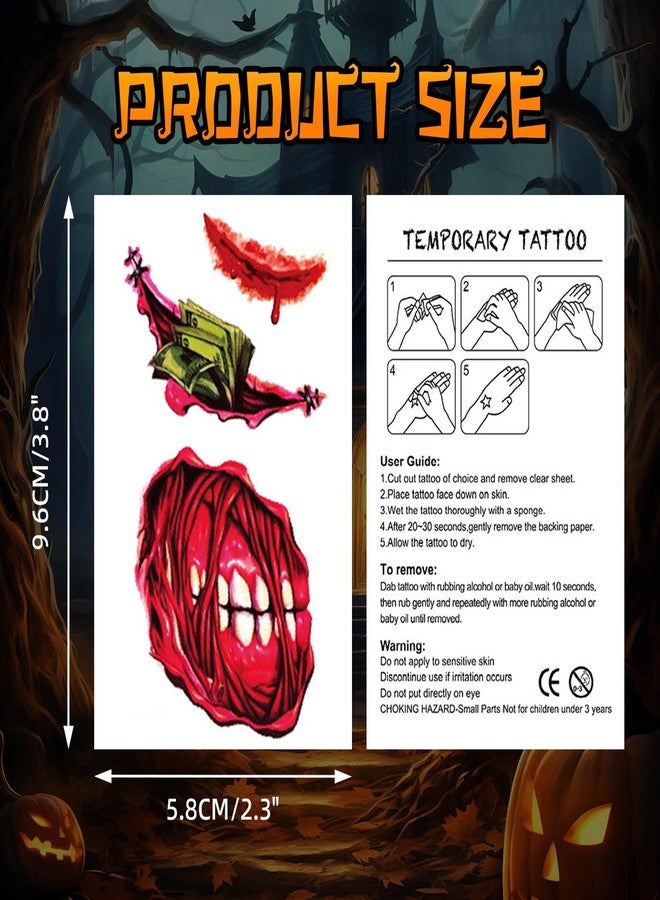 YouNuo 30 Sheets Halloween Temporary Tattoos, Horror Stitch Scar Scab Zombie Makeup Tattoos Stickers, Realistic Bloody Fake Wound for Chucky Costume Party, Women & Men, Waterproof - Image 2