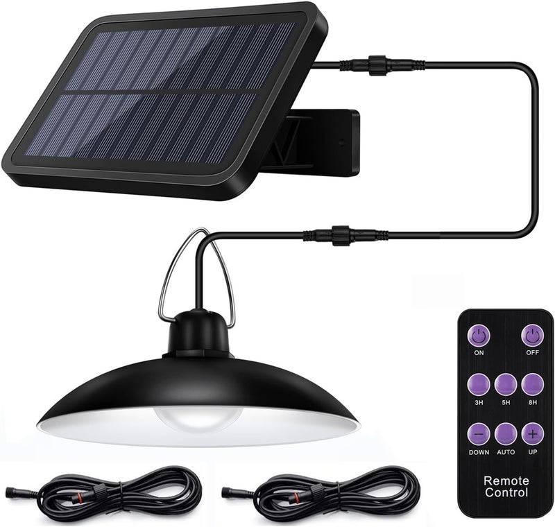 ABZXT Solar Pendant Lights Upgraded Bulb Lights IP65 Waterproof Dusk to Dawn Auto Lamp with Remote Controller for Outdoor Shed Barn Chicken Coop Bullpen Pig Pen Stables Tents etc(Single Lamp) - Image 1
