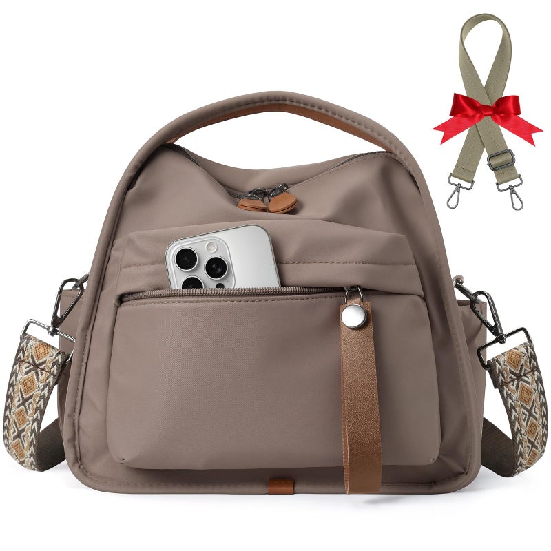 Babysun Nylon Crossbody Bags for Women Lightweight Top Handle Shoulder Bag Waterproof Satchel Hobo Handbag (Taupe) - Image 1