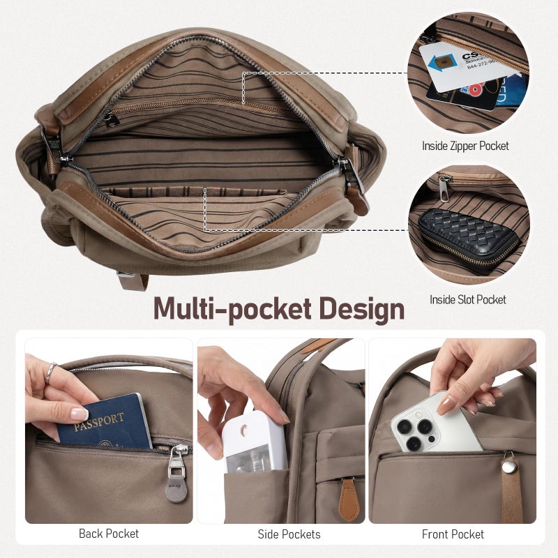 Babysun Nylon Crossbody Bags for Women Lightweight Top Handle Shoulder Bag Waterproof Satchel Hobo Handbag (Taupe) - Image 5