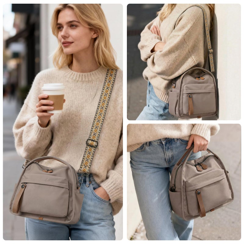 Babysun Nylon Crossbody Bags for Women Lightweight Top Handle Shoulder Bag Waterproof Satchel Hobo Handbag (Taupe) - Image 2