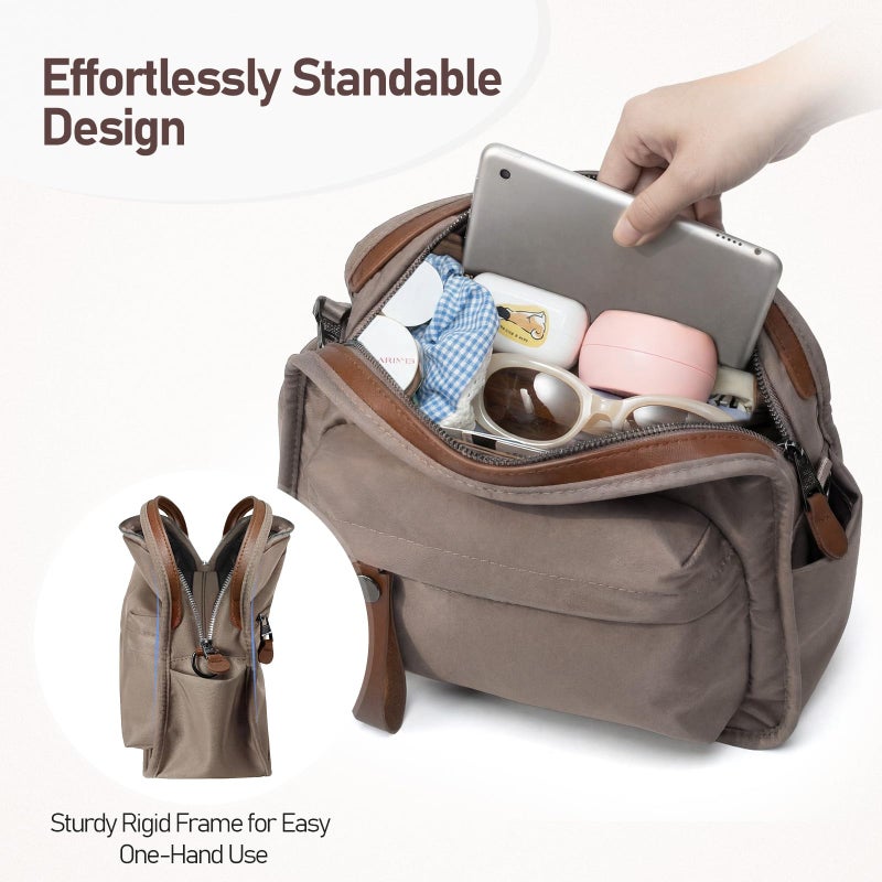 Babysun Nylon Crossbody Bags for Women Lightweight Top Handle Shoulder Bag Waterproof Satchel Hobo Handbag (Taupe) - Image 3