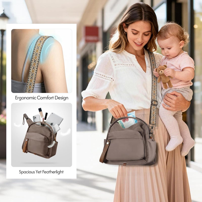 Babysun Nylon Crossbody Bags for Women Lightweight Top Handle Shoulder Bag Waterproof Satchel Hobo Handbag (Taupe) - Image 4