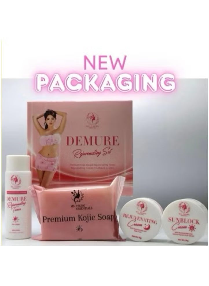Demure Rejuvenating Skincare Set with Kojic Soap, Rejuvenating Cream & Sunblock