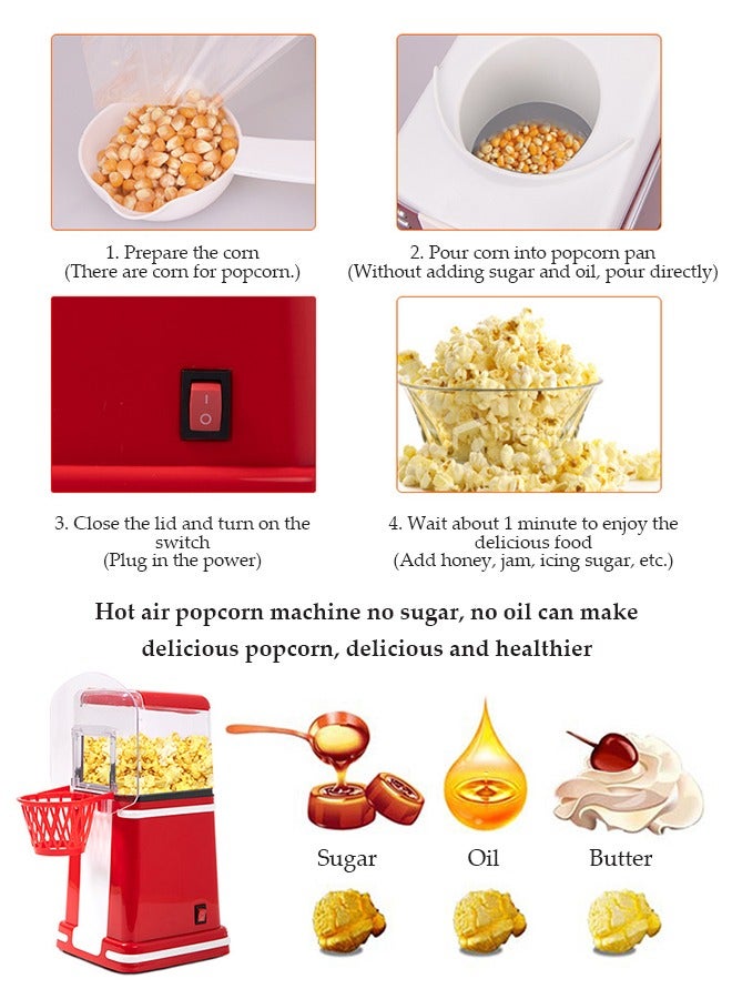 DUNISO Hot air popcorn machine, home mini popcorn machine，children's DIY electric popcorn machine, non stick inner pot, no need for oil and water, suitable for families, cafes, restaurants, and gatherings - Image 3