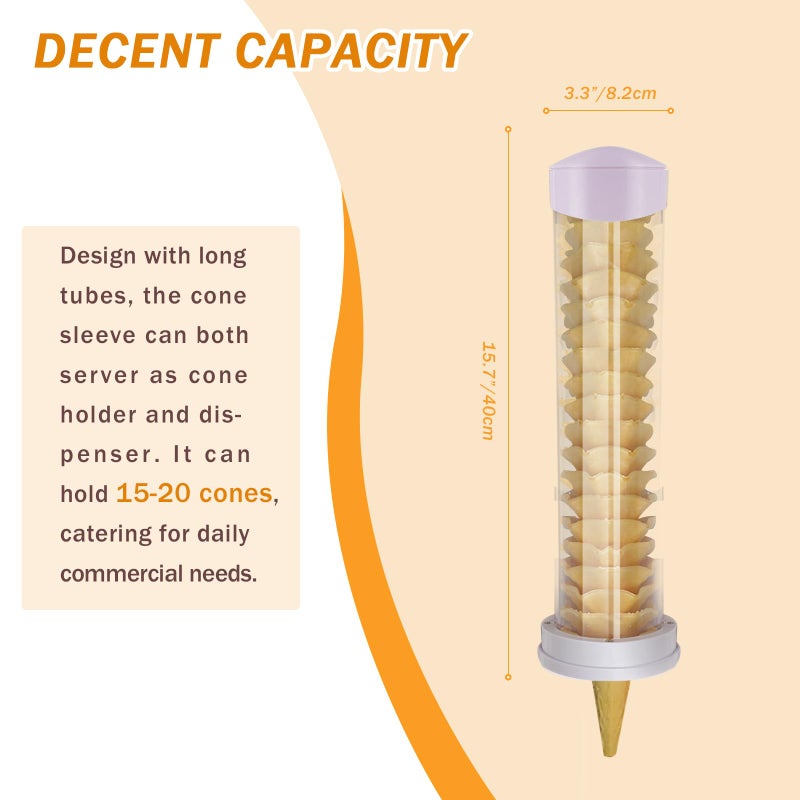 Saladulce Ice Cream Cone Dispenser Holder 2PCS Wall Mount Cone Holder with 2 gaskets, 16’’L x 3’’ Dia Cone Sleeves - Image 2
