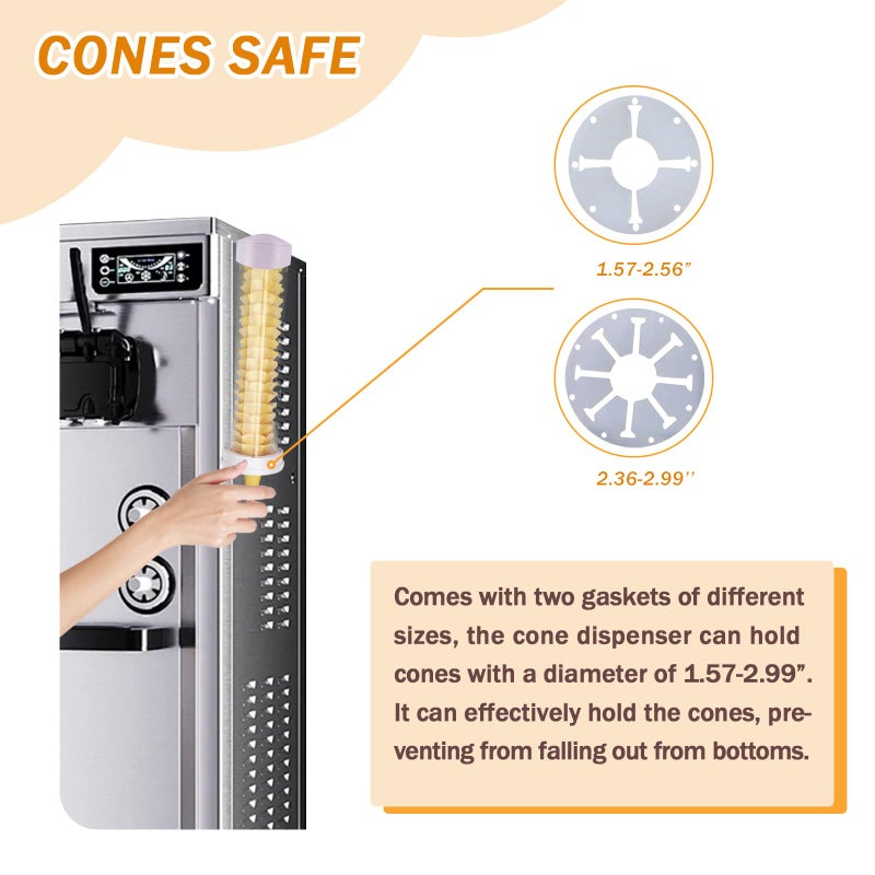 Saladulce Ice Cream Cone Dispenser Holder 2PCS Wall Mount Cone Holder with 2 gaskets, 16’’L x 3’’ Dia Cone Sleeves - Image 4