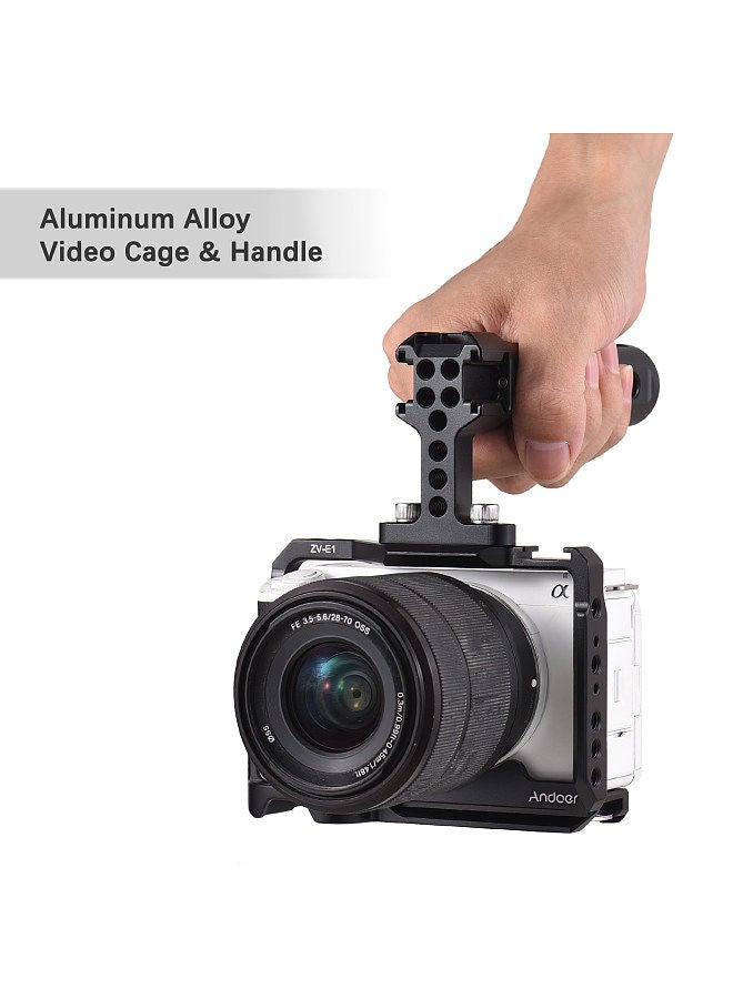 ANDOER Andoer Camera Cage + Top Handle Kit Aluminum Alloy Camera Video Cage with Cold Shoe Mounts Numerous 1/4 Inch Threads Replacement for Sony ZV-E1 Camera  - Image 5