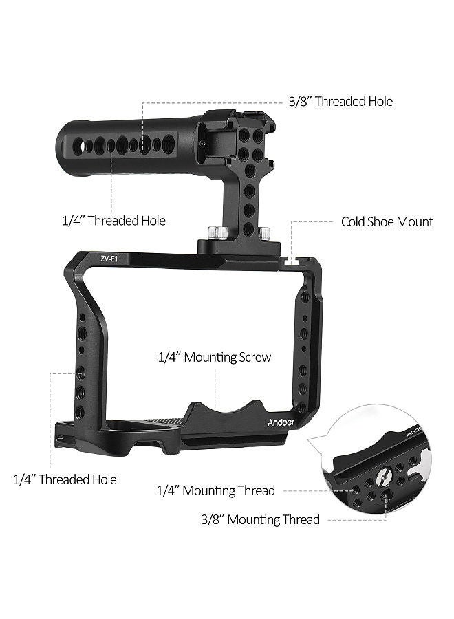 ANDOER Andoer Camera Cage + Top Handle Kit Aluminum Alloy Camera Video Cage with Cold Shoe Mounts Numerous 1/4 Inch Threads Replacement for Sony ZV-E1 Camera  - Image 3