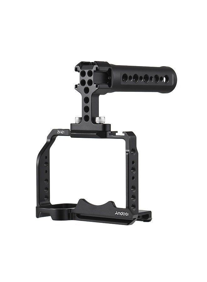 ANDOER Andoer Camera Cage + Top Handle Kit Aluminum Alloy Camera Video Cage with Cold Shoe Mounts Numerous 1/4 Inch Threads Replacement for Sony ZV-E1 Camera  - Image 1