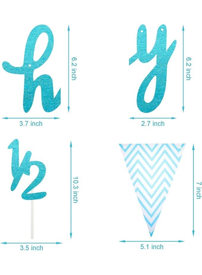 مجموعة زينة نصف عيد ميلاد مكونة من 3 قطع تتضمن لافتة عيد ميلاد سعيد لمدة 6 أشهر ونصف، وغطاء كعكة لامع لنصف عام ونصف، ولافتة علم مثلثة لحفل استقبال المولود الجديد، وحفلات التصوير الفوتوغرافي، مثبتة مسبقًا (أزرق) - Image 2