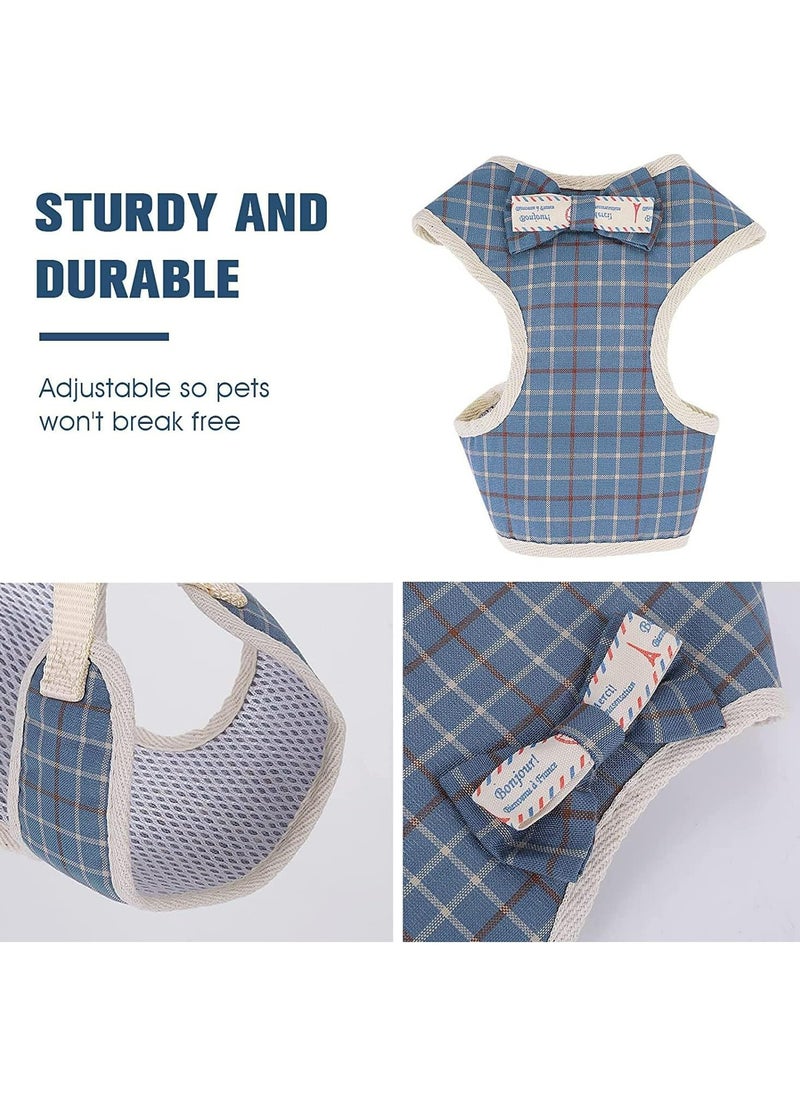 CMGTYYD - Small Dog Harness and Leash, Soft Mesh Harness, Plaid Style Puppy Vest Harness with Bow Tie, Adjustable Harness Detachable Dog Walking Harness for Small Dogs (M Size, Blue Plaid Style) - Image 1
