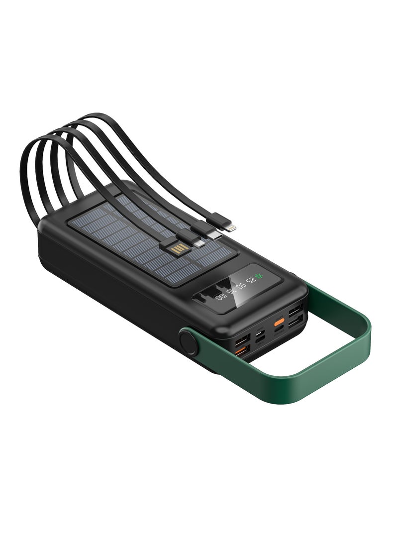 GREEN LION Solar Max 30000mAh PowerBank / Integrated Cables / Always on Display / 4 USB-A Ports / Type-C/Lightening/Micro Cable Output / USB-C/Lightening/Micro/USB Cable Input/ Polymer Battery Power Bank 30000 mAh - Black - Image 5